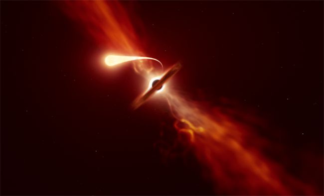 黑洞撕裂恒星瞬间-恒星被黑洞引力拉长成条-黑洞是怎么被观测到的